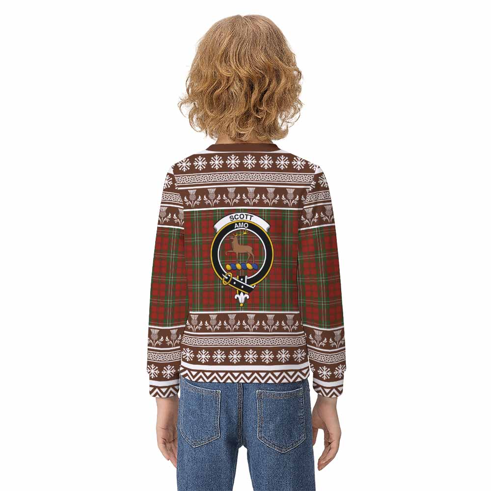 Scott Clan Tartan Christmas Kid Ugly Sweatshirt with Family Crest - Tartan Vibes Clothing
