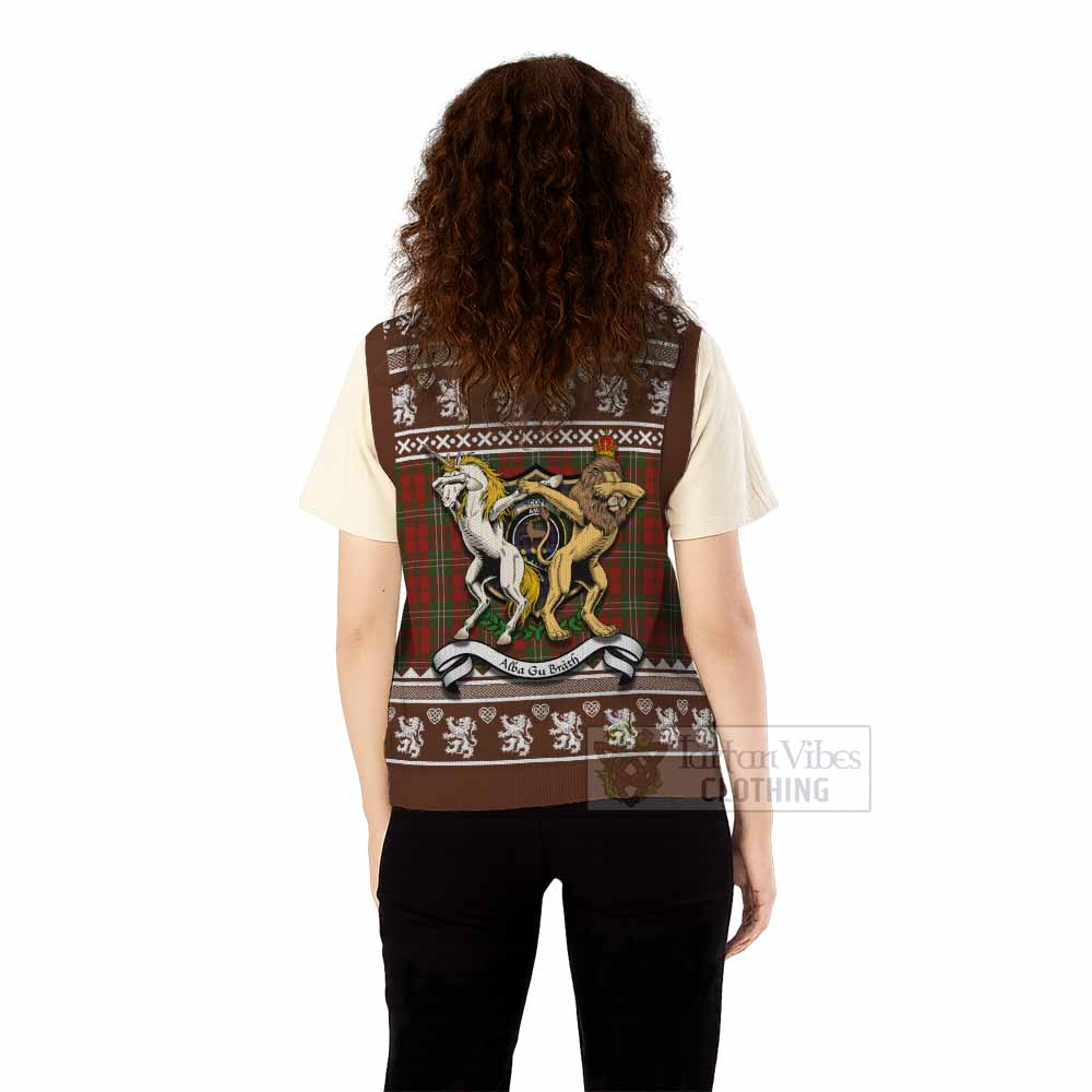 Scott Clan Tartan Crest Christmas Knitted V-Neck Vest Coat of Arms Funny Style - Tartan Vibes Clothing