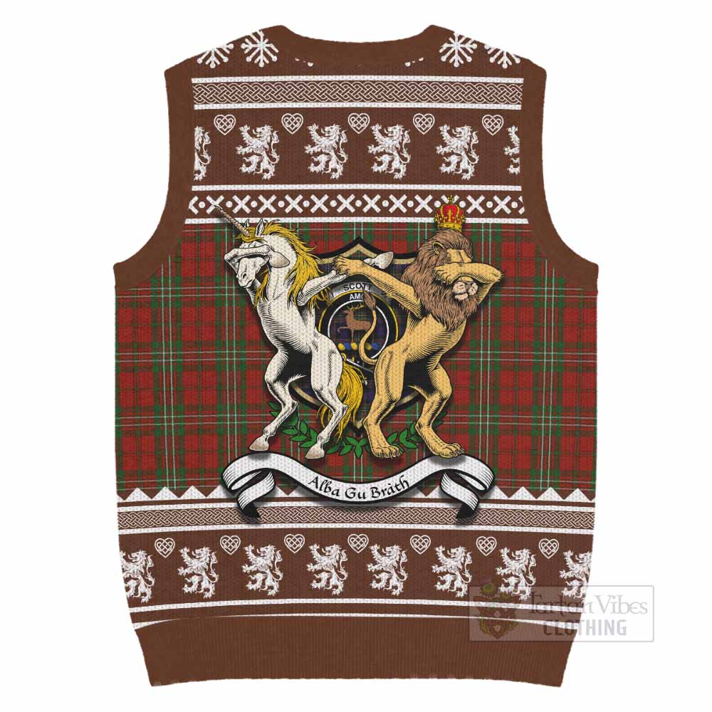 Scott Clan Tartan Crest Christmas Knitted V-Neck Vest Coat of Arms Funny Style - Tartan Vibes Clothing