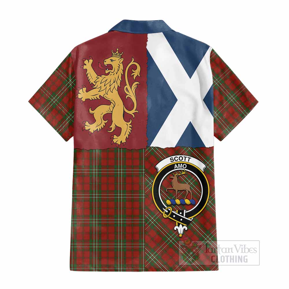 Scott Crest Tartan Cotton Hawaiian Shirt with Lion Rampant Saltire Style - Tartan Vibes Clothing