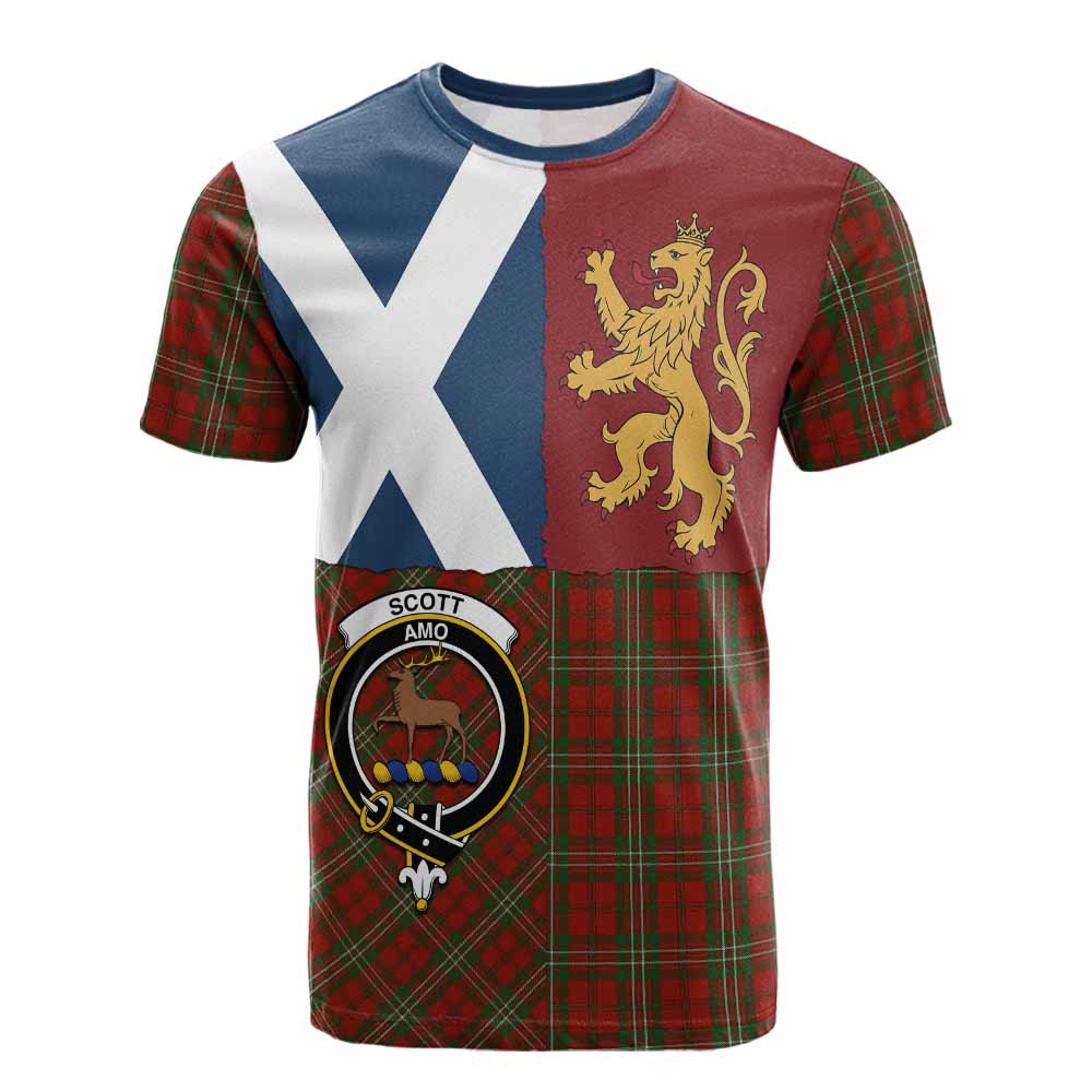 Scott Crest Tartan Cotton T-shirt with Lion Rampant Saltire Style - Tartan Vibes Clothing