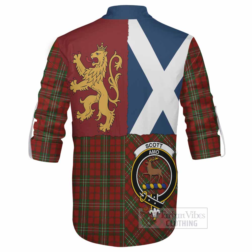 Scott Crest Tartan Ghillie Shirt with Lion Rampant Saltire Style - Tartan Vibes Clothing