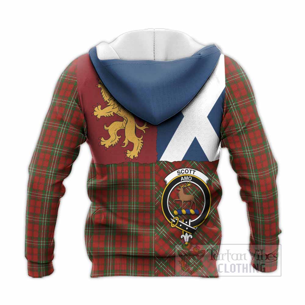 Scott Crest Tartan Knitted Hoodie with Lion Rampant Saltire Style