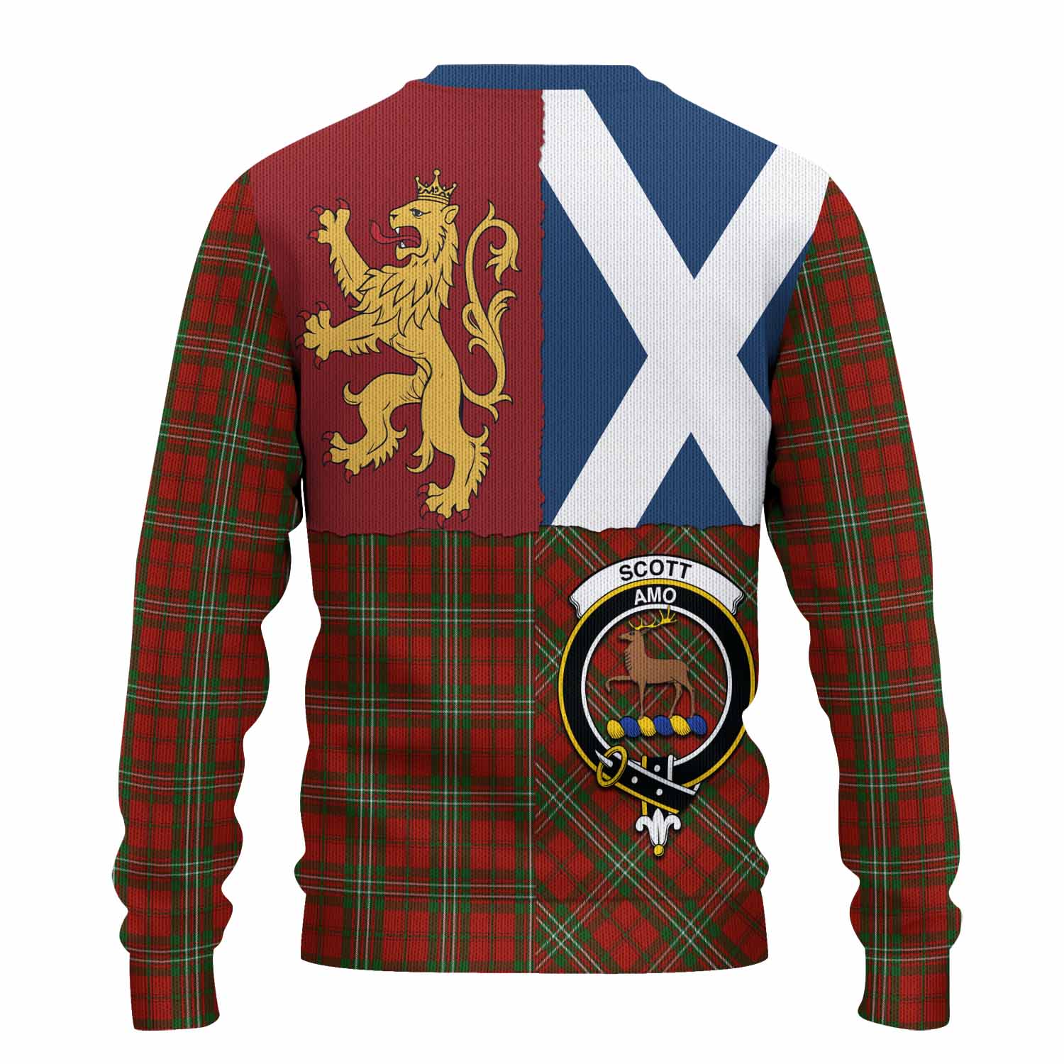 Scott Crest Tartan Knitted Sweater with Lion Rampant Saltire Style