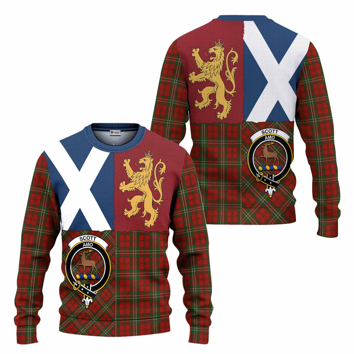 Scott Crest Tartan Knitted Sweater with Lion Rampant Saltire Style