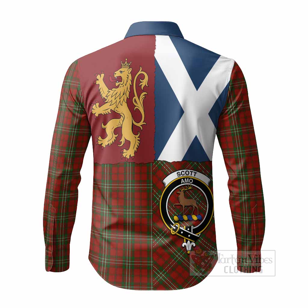 Scott Crest Tartan Long Sleeve Button Shirts with Lion Rampant Saltire Style