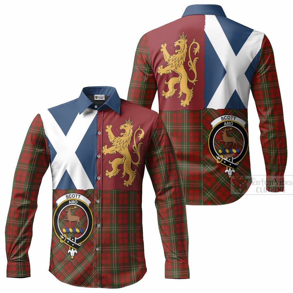 Scott Crest Tartan Long Sleeve Button Shirts with Lion Rampant Saltire Style