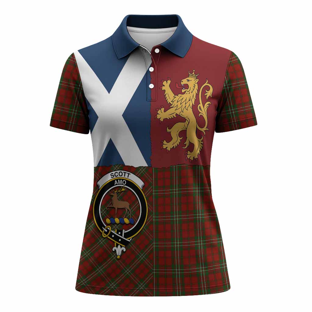 Scott Crest Tartan Women Polo Shirt with Lion Rampant Saltire Style