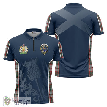 Scott Dress Tartan Zipper Polo Shirt with Family Crest and Scottish Thistle Vibes Sport Style