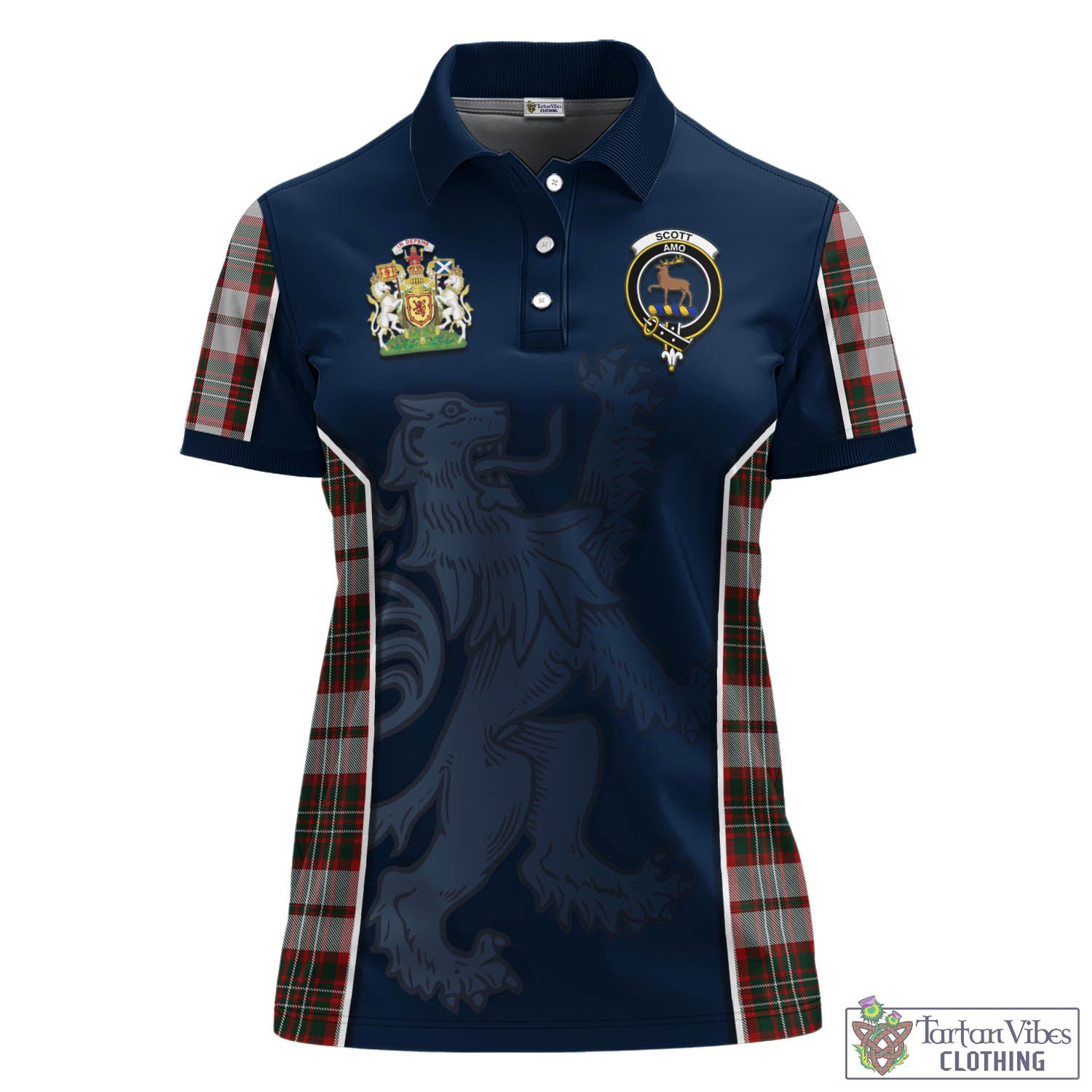 Tartan Vibes Clothing Scott Dress Tartan Women's Polo Shirt with Family Crest and Lion Rampant Vibes Sport Style