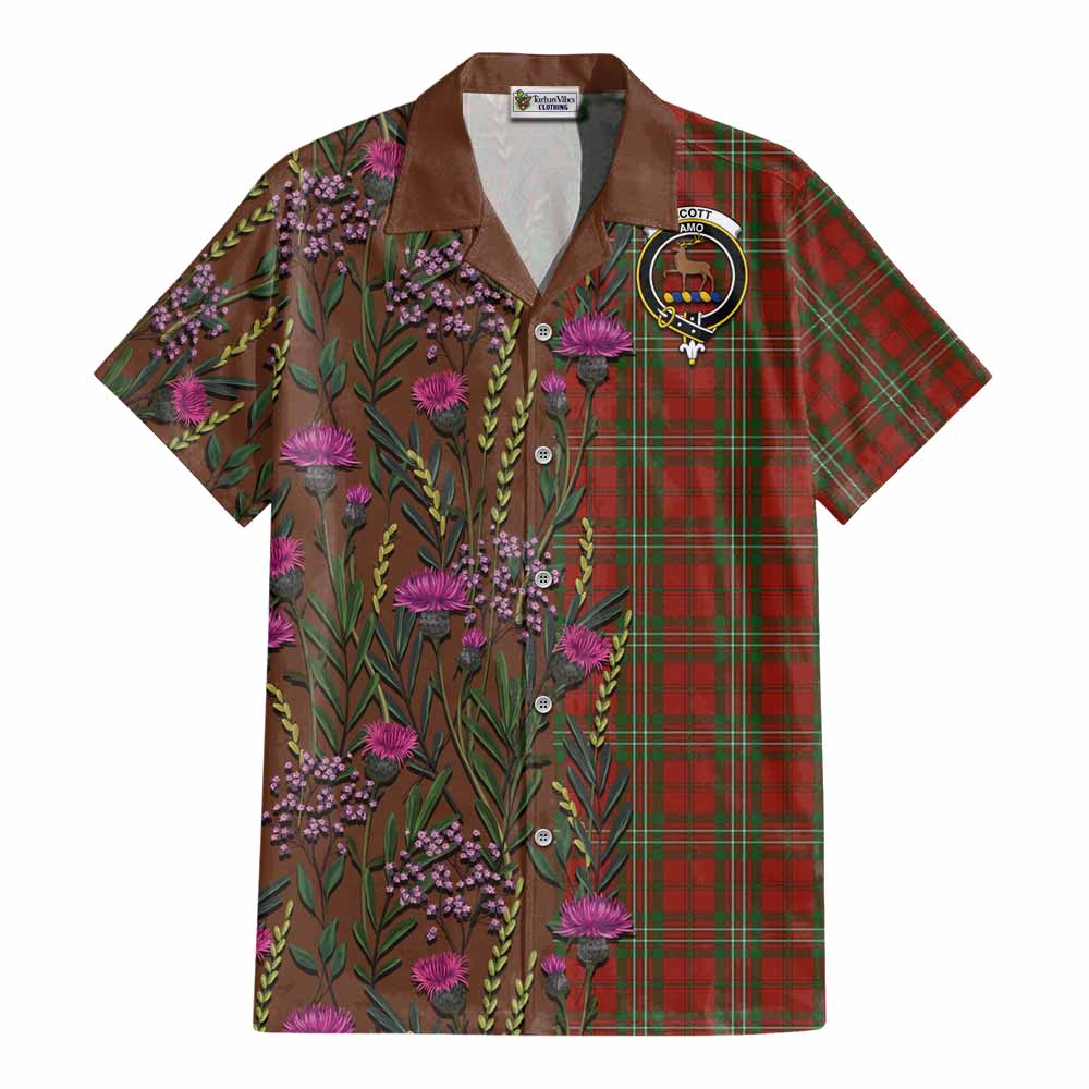 Scott Family Crest Tartan Cotton Hawaiian Shirt Scottish Thistle Flower Pattern Half Style - Tartan Vibes Clothing