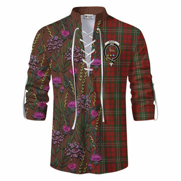 Scott Family Crest Tartan Ghillie Shirt Scottish Thistle Flower Pattern Half Style - Tartan Vibes Clothing