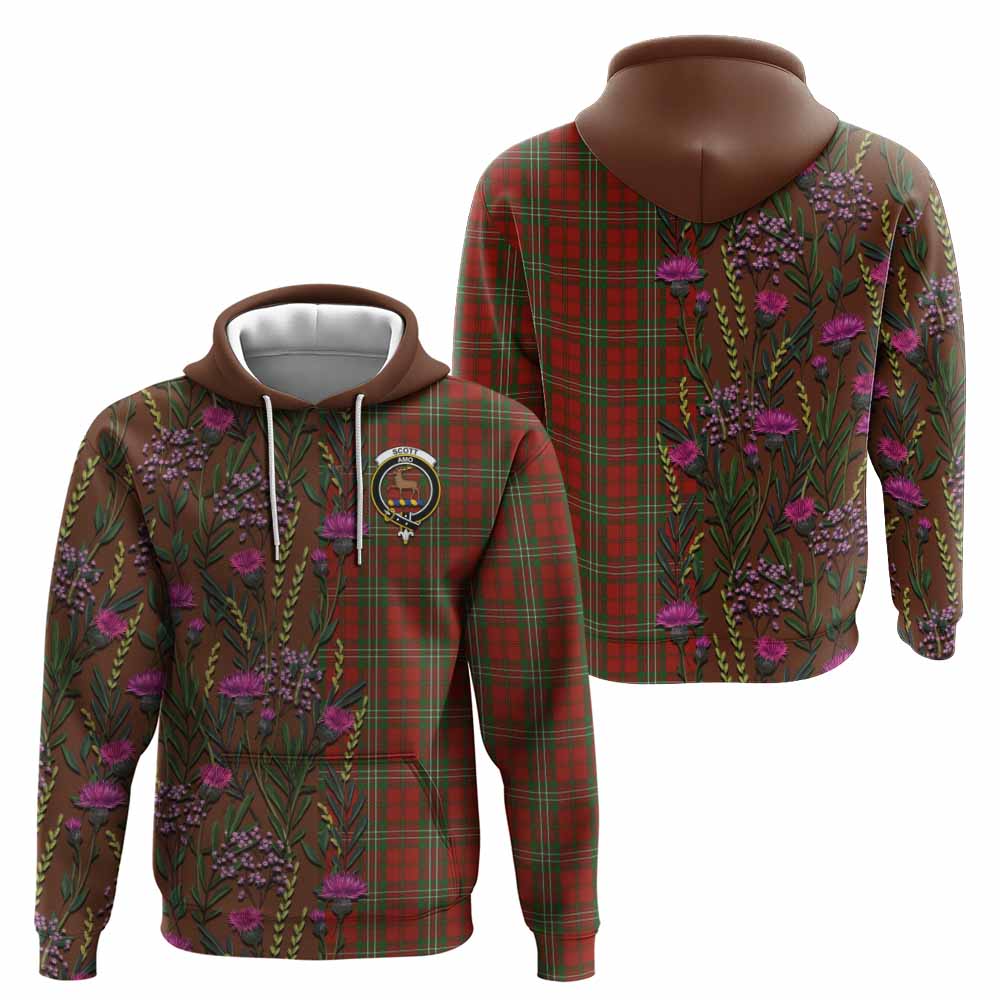 Scott Family Crest Tartan Hoodie Scottish Thistle Flower Pattern Half Style - Tartan Vibes Clothing
