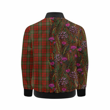 Scott Family Crest Tartan Kid Bomber Jacket Scottish Thistle Flower Pattern Half Style