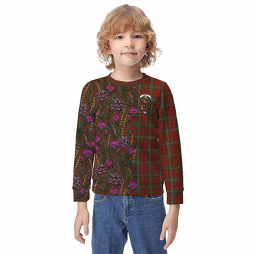 Scott Family Crest Tartan Kid Knitted Sweatshirt Scottish Thistle Flower Pattern Half Style