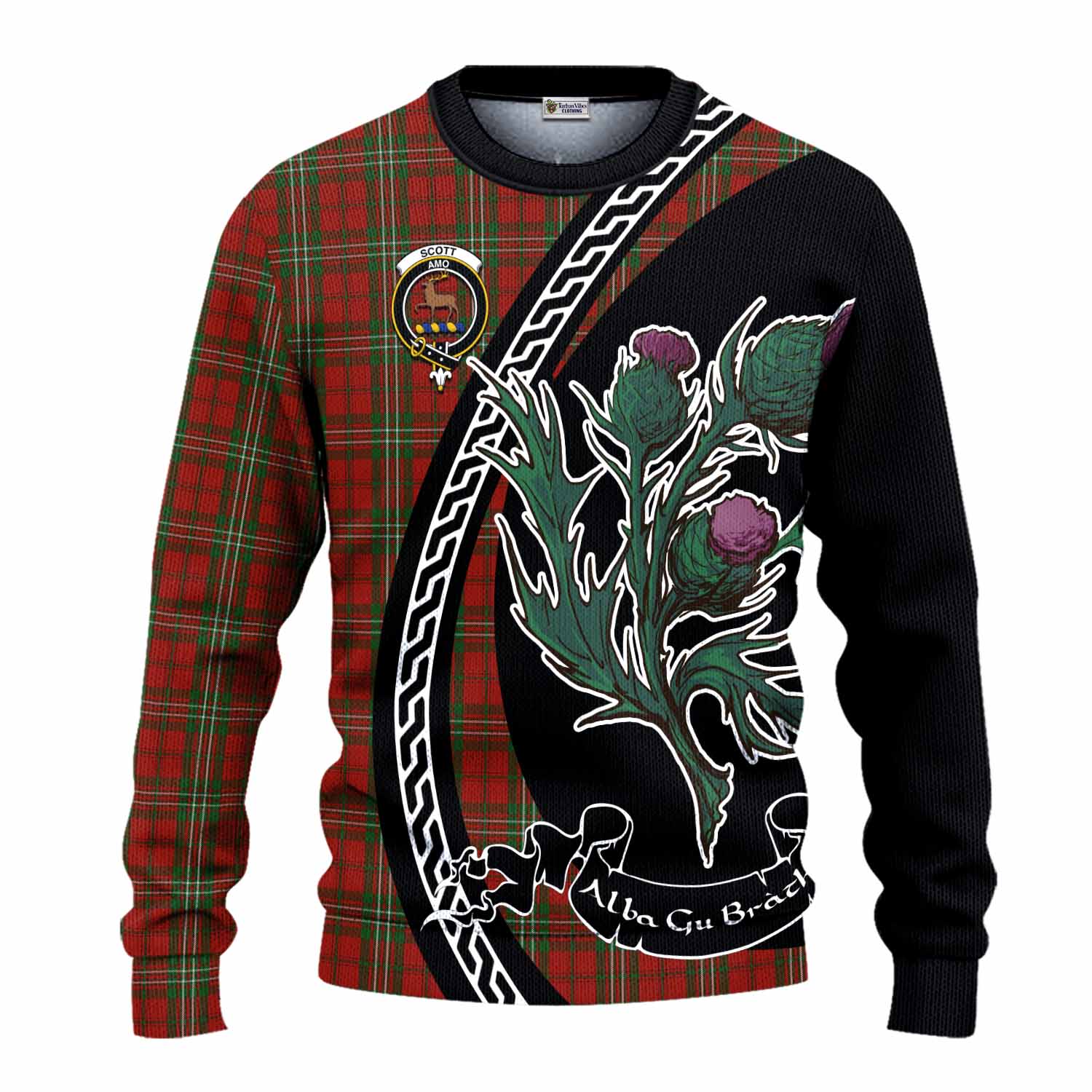 Scott Family Crest Tartan Knitted Sweater Alba Thistle Inspired - Tartan Vibes Clothing