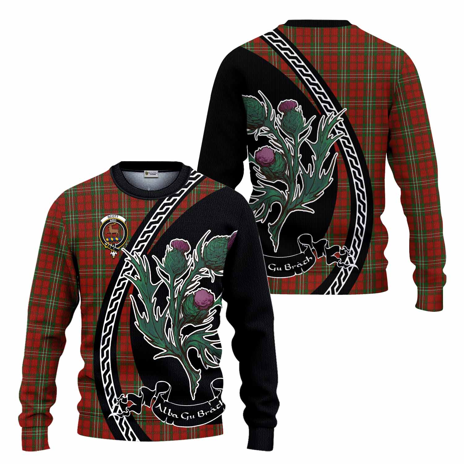 Scott Family Crest Tartan Knitted Sweater Alba Thistle Inspired - Tartan Vibes Clothing
