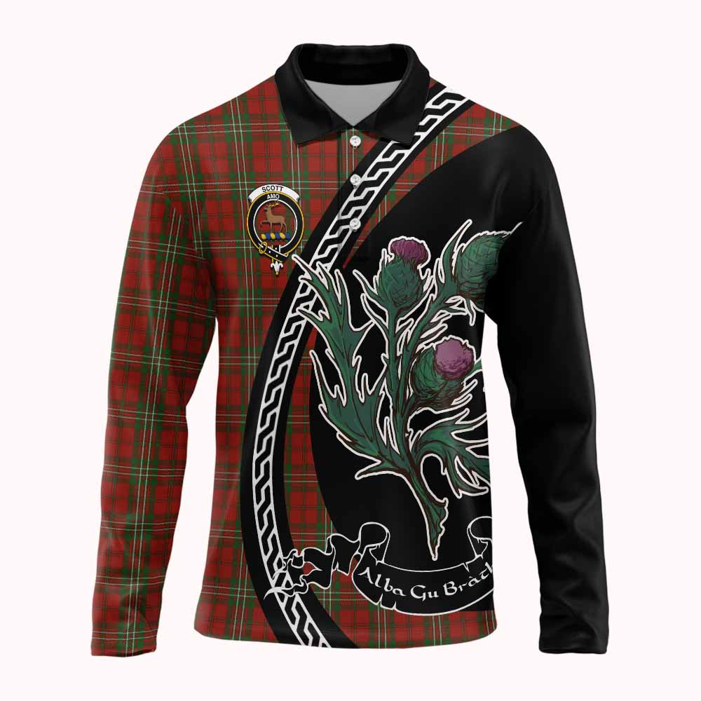 Scott Family Crest Tartan Long Sleeve Polo Shirt Alba Thistle Inspired - Tartan Vibes Clothing