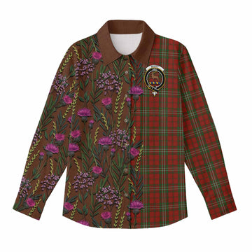 Scott Family Crest Tartan Women Casual Shirt Scottish Thistle Flower Pattern Half Style
