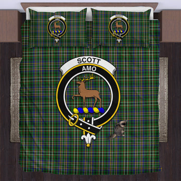 Scott Green Tartan Bedding Set with Family Crest