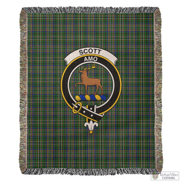 Scott Green Tartan Woven Blanket with Family Crest