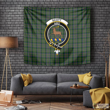 Scott Green Tartan Tapestry Wall Hanging and Home Decor for Room with Family Crest