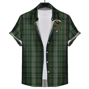 Scott Green Tartan Short Sleeve Button Down Shirt with Family Crest