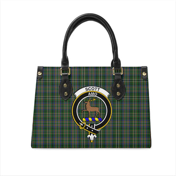 Scott Green Tartan Leather Bag with Family Crest