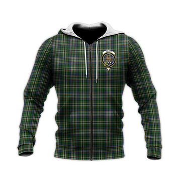 Scott Green Tartan Knitted Hoodie with Family Crest