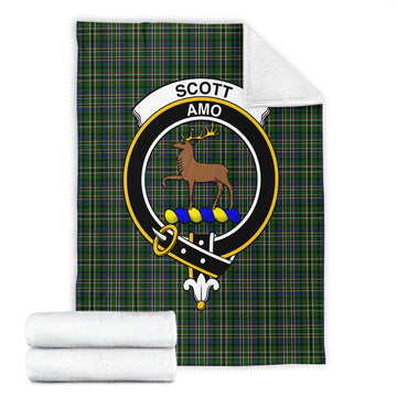 Scott Green Tartan Blanket with Family Crest
