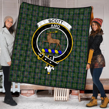 Scott Green Tartan Quilt with Family Crest