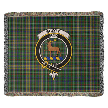 Scott Green Tartan Woven Blanket with Family Crest