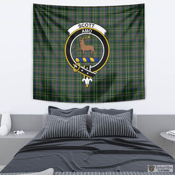 Scott Green Tartan Tapestry Wall Hanging and Home Decor for Room with Family Crest