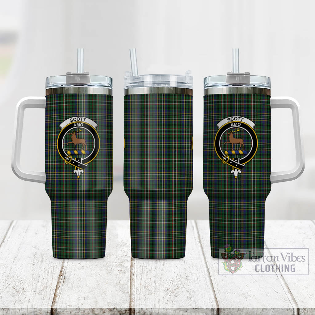 Tartan Vibes Clothing Scott Green Tartan and Family Crest Tumbler with Handle