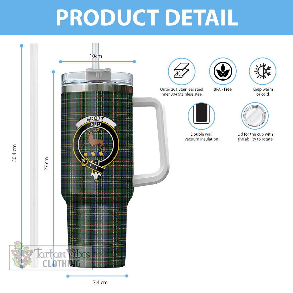 Tartan Vibes Clothing Scott Green Tartan and Family Crest Tumbler with Handle