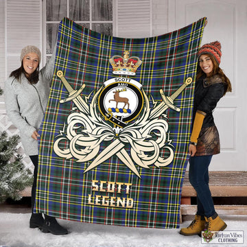 Scott Green Modern Tartan Blanket with Clan Crest and the Golden Sword of Courageous Legacy