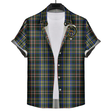 Scott Green Modern Tartan Short Sleeve Button Down Shirt with Family Crest