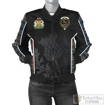 Scott Green Modern Tartan Bomber Jacket with Family Crest and Scottish Thistle Vibes Sport Style