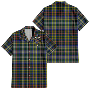 Scott Green Modern Tartan Short Sleeve Button Down Shirt with Family Crest