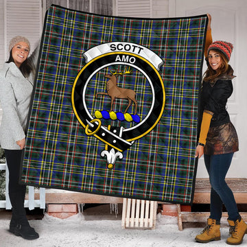 Scott Green Modern Tartan Quilt with Family Crest