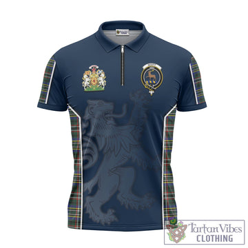 Scott Green Modern Tartan Zipper Polo Shirt with Family Crest and Lion Rampant Vibes Sport Style