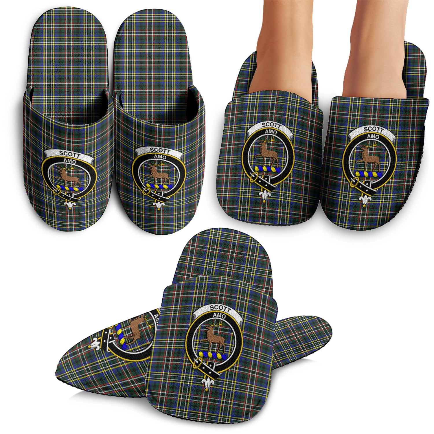 Scott Green Modern Tartan Home Slippers with Family Crest - Tartanvibesclothing Shop