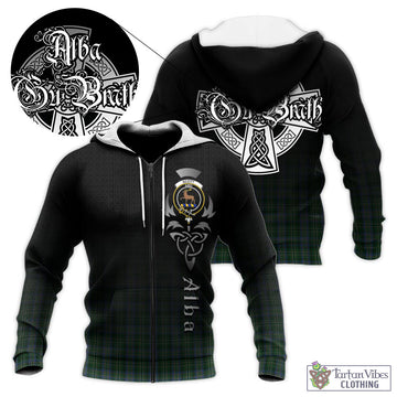 Scott Hunting Tartan Knitted Hoodie Featuring Alba Gu Brath Family Crest Celtic Inspired