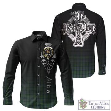Scott Hunting Tartan Long Sleeve Button Up Featuring Alba Gu Brath Family Crest Celtic Inspired
