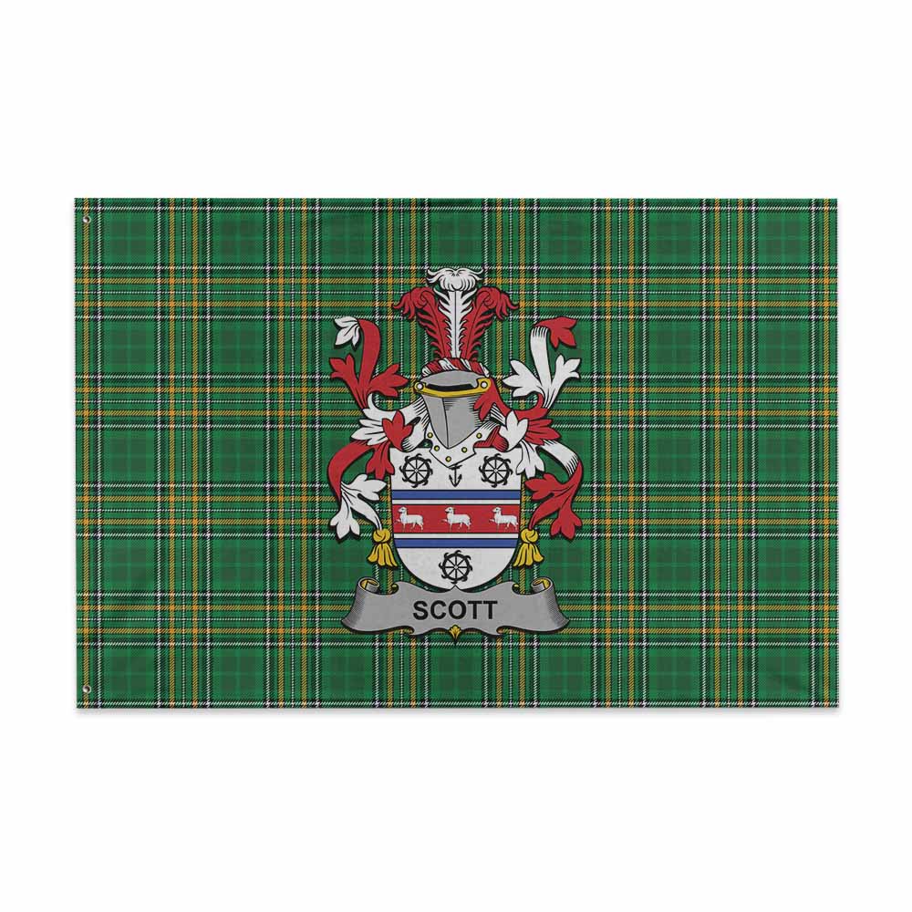 Tartan Vibes Clothing Scott Irish Clan Tartan House Flag with Coat of Arms