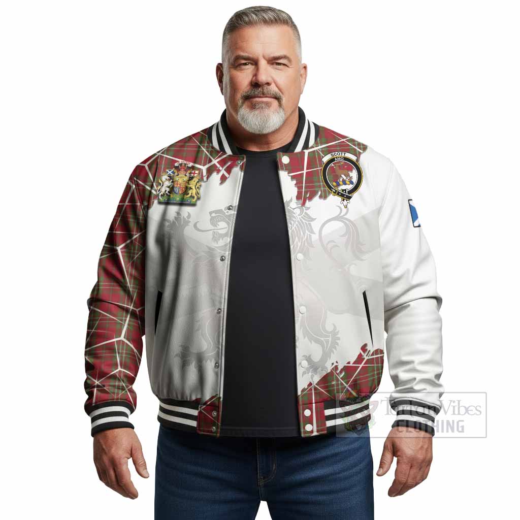 Scott Tartan Baseball Jacket with Family Crest and Lion Rampant Grunge Style