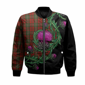 Scott Tartan Bomber Jacket Resilient Scottish Thistle Unisex Black - Tartan Vibes Clothing