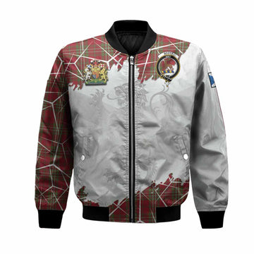 Scott Tartan Bomber Jacket with Family Crest and Lion Rampant Grunge Style