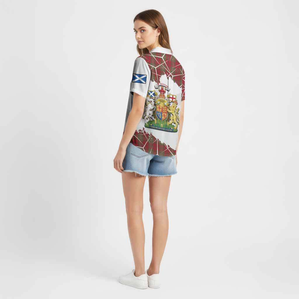 Scott Tartan Cotton Hawaiian Shirt with Family Crest and Lion Rampant Grunge Style