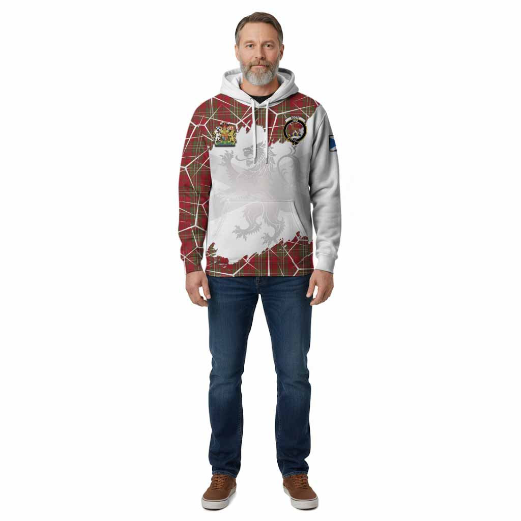Scott Tartan Cotton Hoodie with Family Crest and Lion Rampant Grunge Style